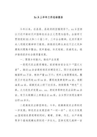 Xx乡上半年工作总结报告