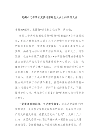 党委书记在集团党委巡察组动员会上的表态发言