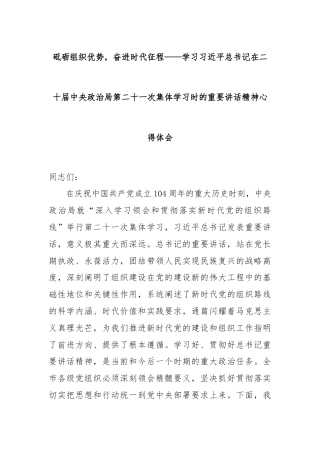砥砺组织优势，奋进时代征程——学习总书记在二十届中央政治局第二十一次集体学习时的重要讲话精神心得体会