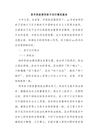 某市党政领导班子运行情况报告
