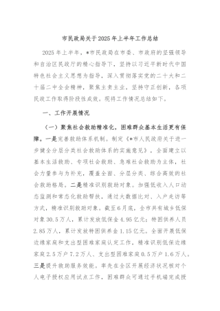 市民政局关于2025年上半年工作总结