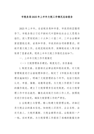 市税务局2025年上半年欠税工作情况总结报告