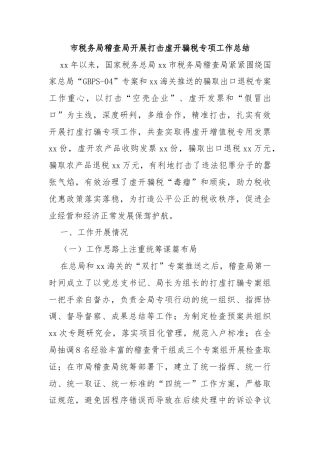 市税务局稽查局开展打击虚开骗税专项工作总结