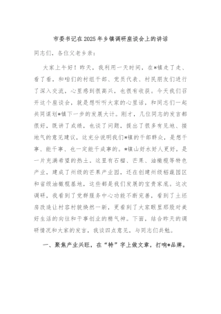 市委书记在2025年乡镇调研座谈会上的讲话