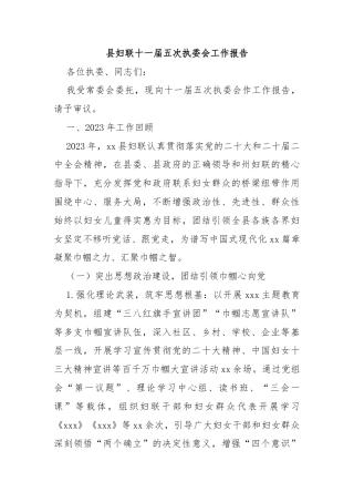 县妇联十一届五次执委会工作报告
