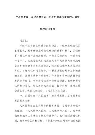 中心组发言：深化思想认识，牢牢把握城市发展的正确方向和时代要求