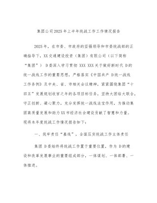 集团公司2025年上半年统战工作工作情况报告