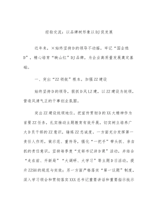 经验交流：以品牌树形象以DJ促发展