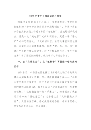 2025年青年干部培训学习感悟