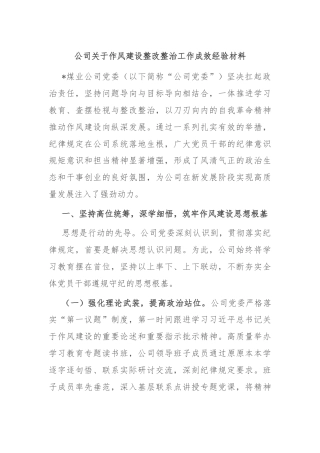 公司关于作风建设整改整治工作成效经验材料