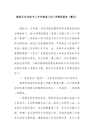 集团公司2025年上半年统战工作工作情况报告（精品）