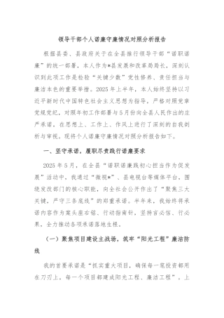 领导干部个人诺廉守廉情况对照分析报告