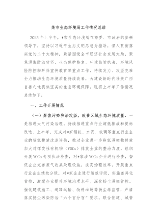 某市生态环境局工作情况总结