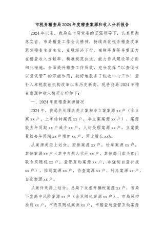市税务稽查局2024年度稽查案源和收入分析报告