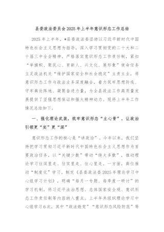 县委政法委员会2025年上半年意识形态工作总结
