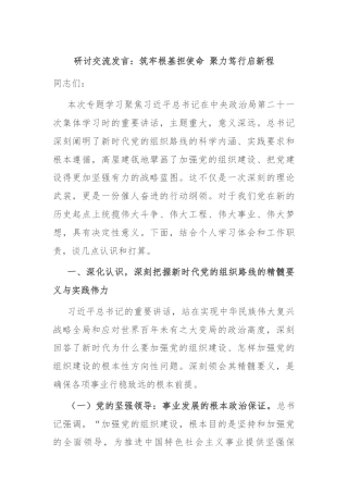 研讨交流发言：筑牢根基担使命 聚力笃行启新程
