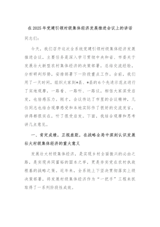 在2025年党建引领村级集体经济发展推进会议上的讲话