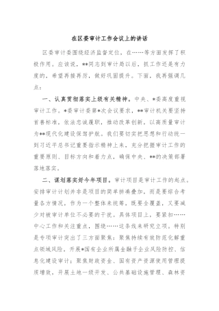 在区委审计工作会议上的讲话