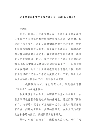 在全局学习教育回头看专题会议上的讲话（精品）