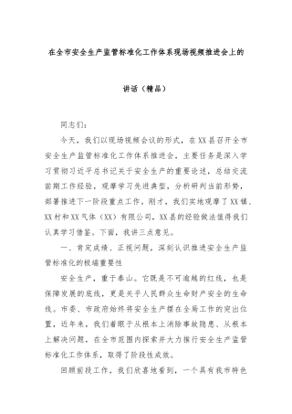 在全市安全生产监管标准化工作体系现场视频推进会上的讲话（精品）