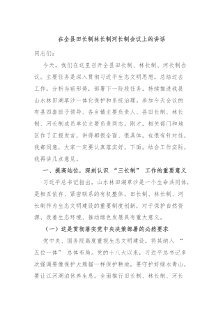 在全县田长制林长制河长制会议上的讲话