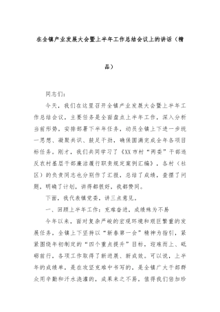 在全镇产业发展大会暨上半年工作总结会议上的讲话（精品）
