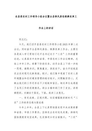在县委农村工作领导小组会议暨全县移风易俗殡葬改革工作会上的讲话