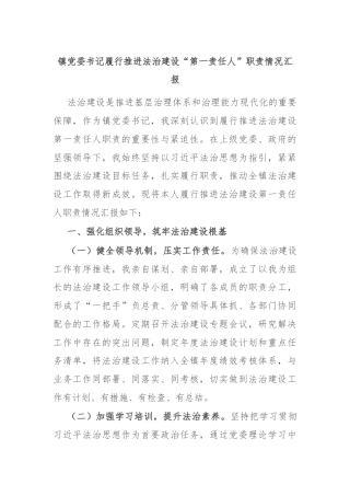 镇党委书记履行推进法治建设“第一责任人”职责情况汇报