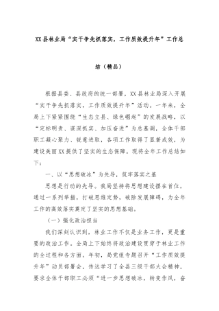 XX县林业局“实干争先抓落实，工作质效提升年”工作总结（精品）
