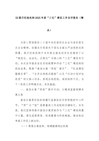 XX银行纪检机构2025年度“三化”建设工作自评报告（精品）
