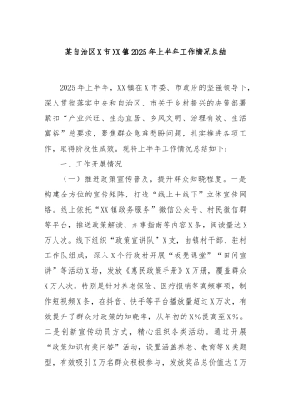 某自治区X市XX镇2025年上半年工作情况总结