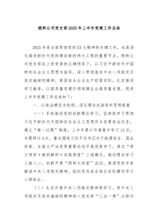 燃料公司党支部2025年上半年党建工作总结