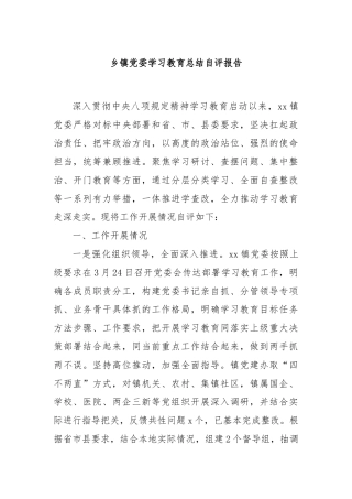 乡镇党委学习教育总结自评报告