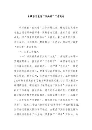 乡镇学习教育“回头看”工作总结