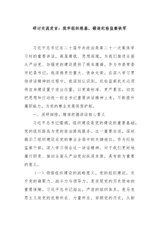 研讨交流发言：筑牢组织根基，锻造纪检监察铁军