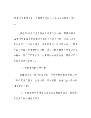 XX集团党委班子关于巡察整改专题民主生活会的对照检查材料