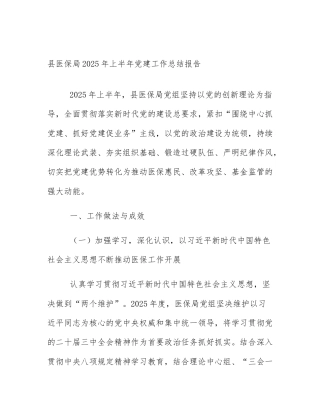 县医保局2025年上半年党建工作总结报告