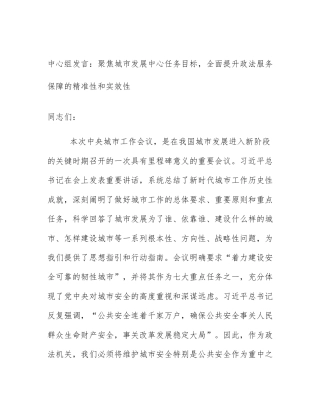 中心组发言：聚焦城市发展中心任务目标，全面提升政法服务保障的精准性和实效性