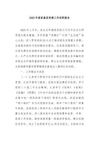 2025年度抓基层党建工作述职报告