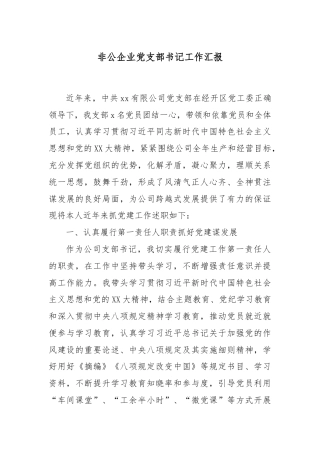 非公企业党支部书记工作汇报