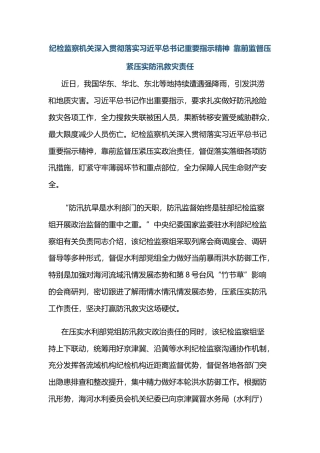 纪检监察机关深入贯彻落实习近平总书记重要指示精神 靠前监督压紧压实防汛救灾责任
