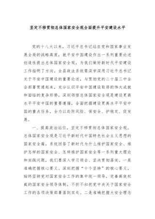 坚定不移贯彻总体国家安全观全面提升平安建设水平