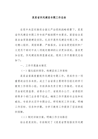 某某省作风建设专题工作总结