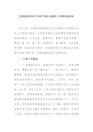 区委组织部关于年轻干部队伍建设工作情况的报告