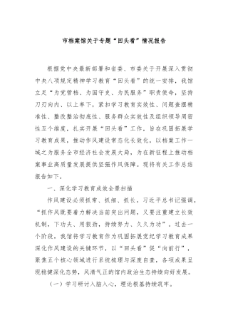 市档案馆关于专题“回头看”情况报告