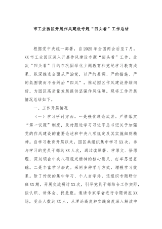 市工业园区开展作风建设专题“回头看”工作总结