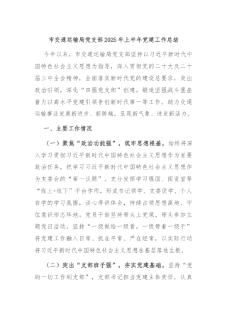 市交通运输局党支部2025年上半年党建工作总结