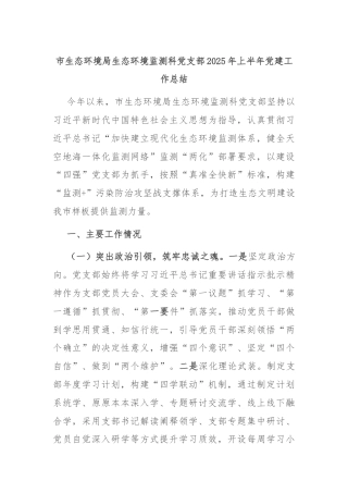 市生态环境局生态环境监测科党支部2025年上半年党建工作总结