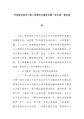市委宣传部关于深入贯彻作风建设专题“回头看”情况报告