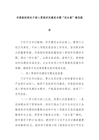 市委组织部关于深入贯彻作风建设专题“回头看”情况报告